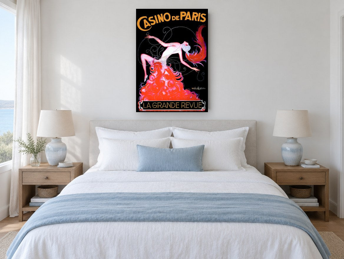 Casino Revue Dancer vintage canvas print on the wall of a coastal bedroom