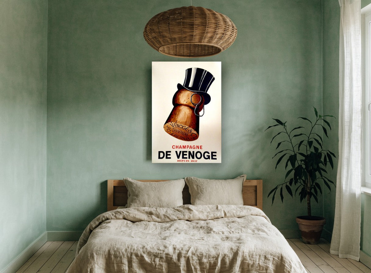 Gentleman Cork vintage canvas print on the wall of a bedroom