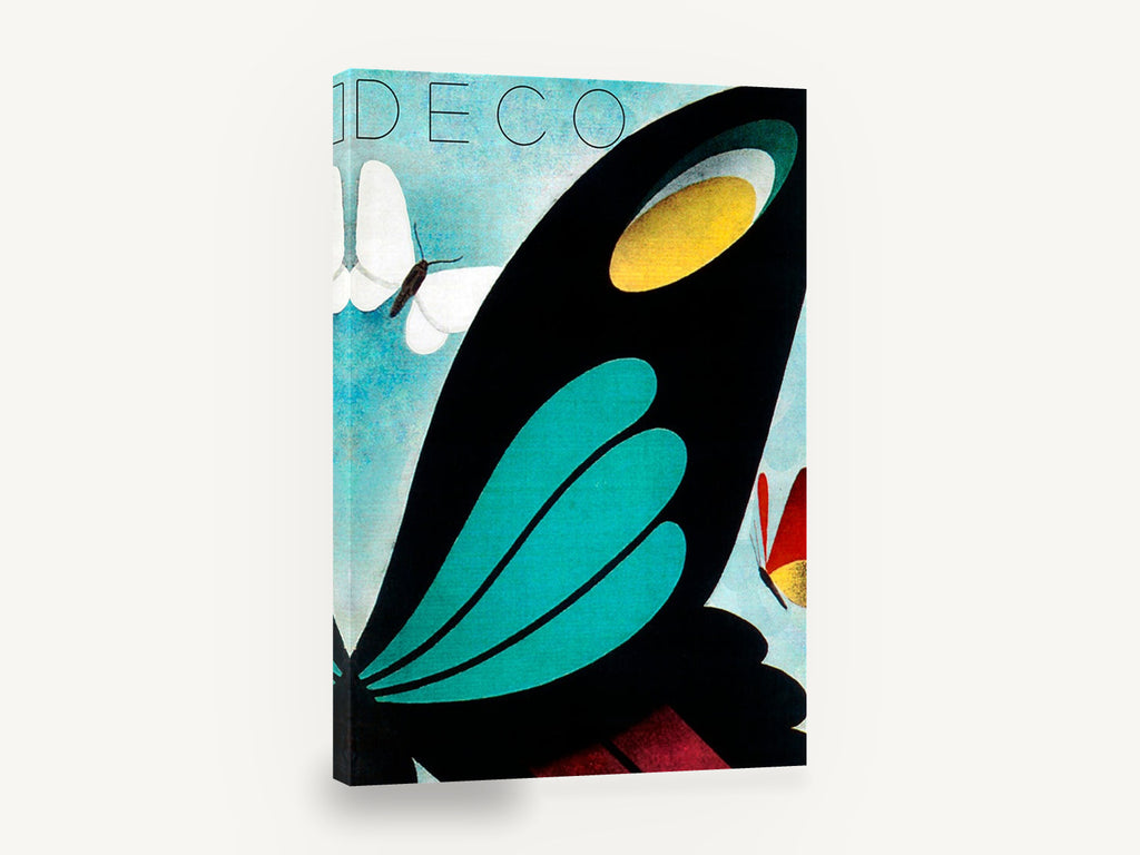 Deco Butterfly Wing, vintage art deco butterfly poster, stretched canvas wall art print ready to hang