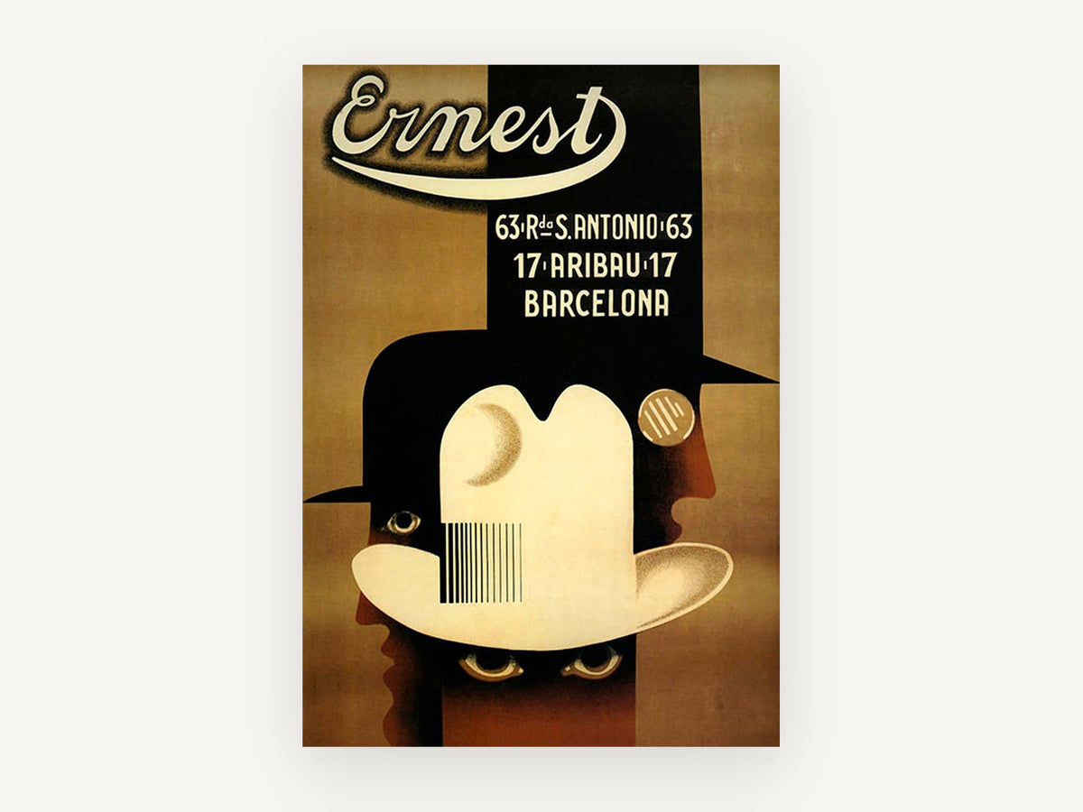 Ernest Hats Barcelona, vintage canvas wall art print, front view