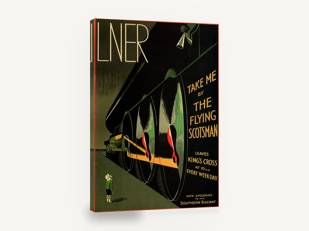 Take Me By Flying Scotsman, retro flying scotsman railway poster, stretched canvas wall art print ready to hang