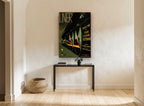 Take Me By Flying Scotsman vintage canvas print on the wall of a hallway