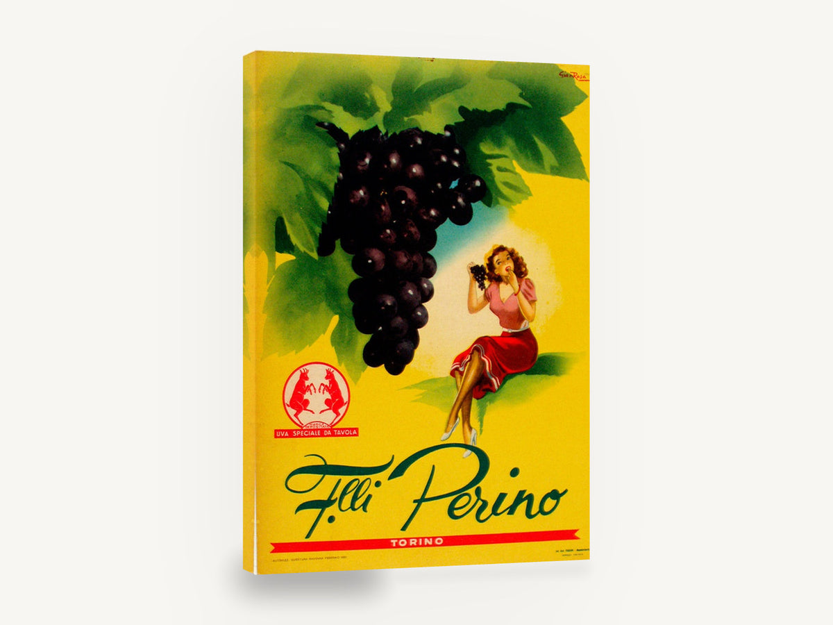 Grapes for the Table, vintage italian grape advertising poster, stretched canvas wall art print ready to hang