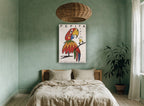 Pepita Parrot Toast vintage canvas print on the wall of a bedroom