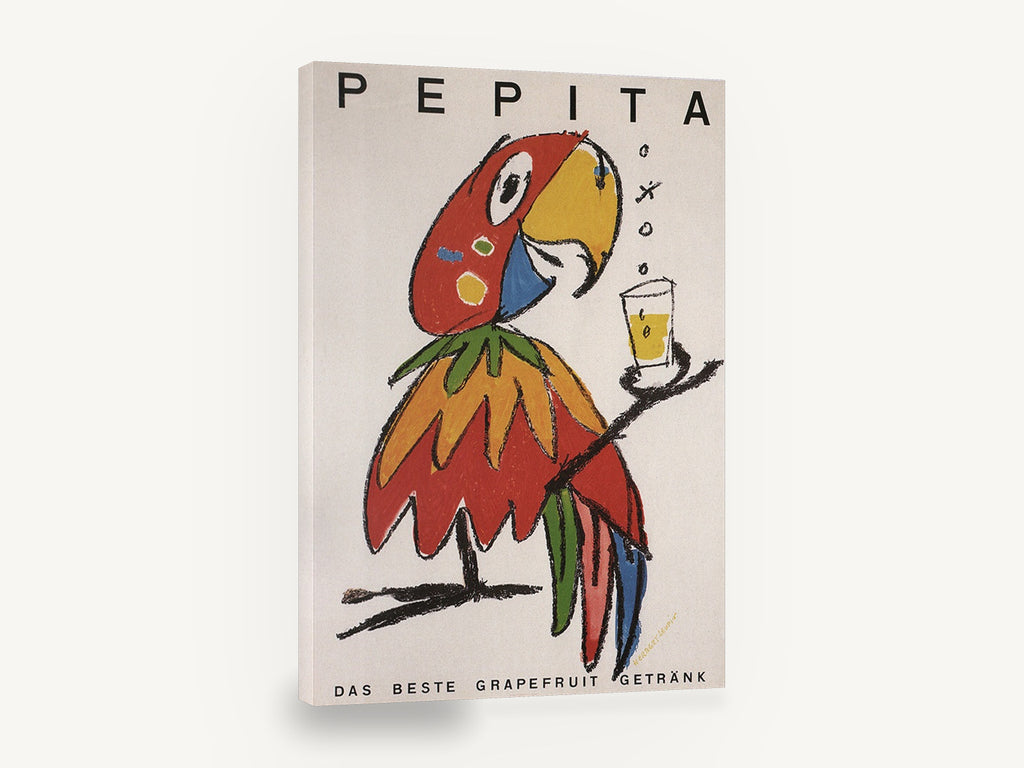 Pepita Parrot Toast, vintage pepita parrot drink advertisement, stretched canvas wall art print ready to hang
