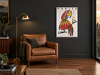 Pepita Parrot Toast vintage canvas print on the wall of a charcoal living room