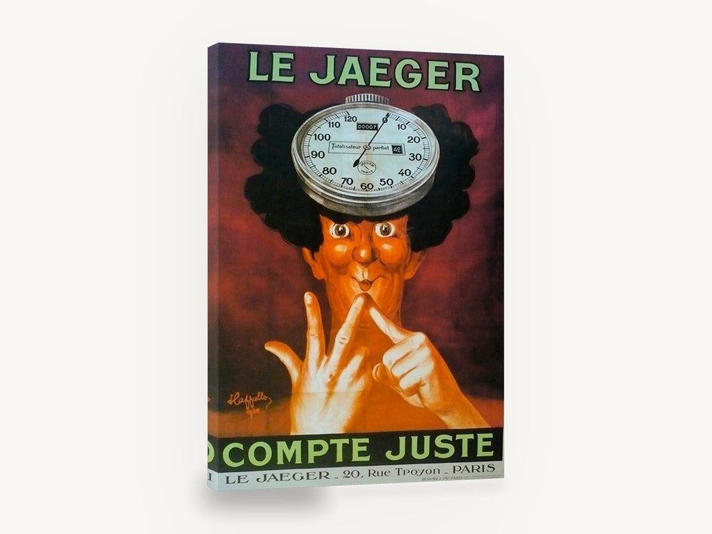 Compte Juste Stopwatch, vintage le jaeger stopwatch advertising poster, stretched canvas wall art print ready to hang