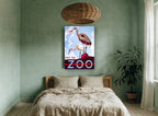Herons Visit the Zoo vintage canvas print on the wall of a bedroom
