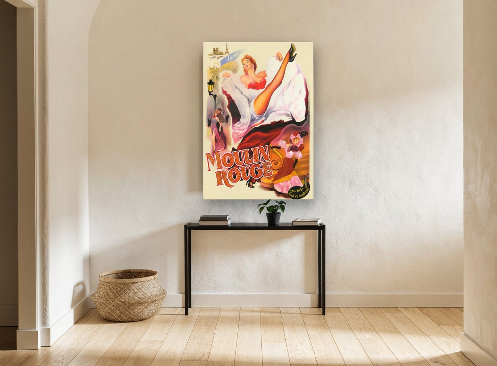 Moulin Rouge Can-Can vintage canvas print on the wall of a hallway