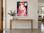 Pink Lamp Showgirl vintage canvas print on the wall of a entry hall