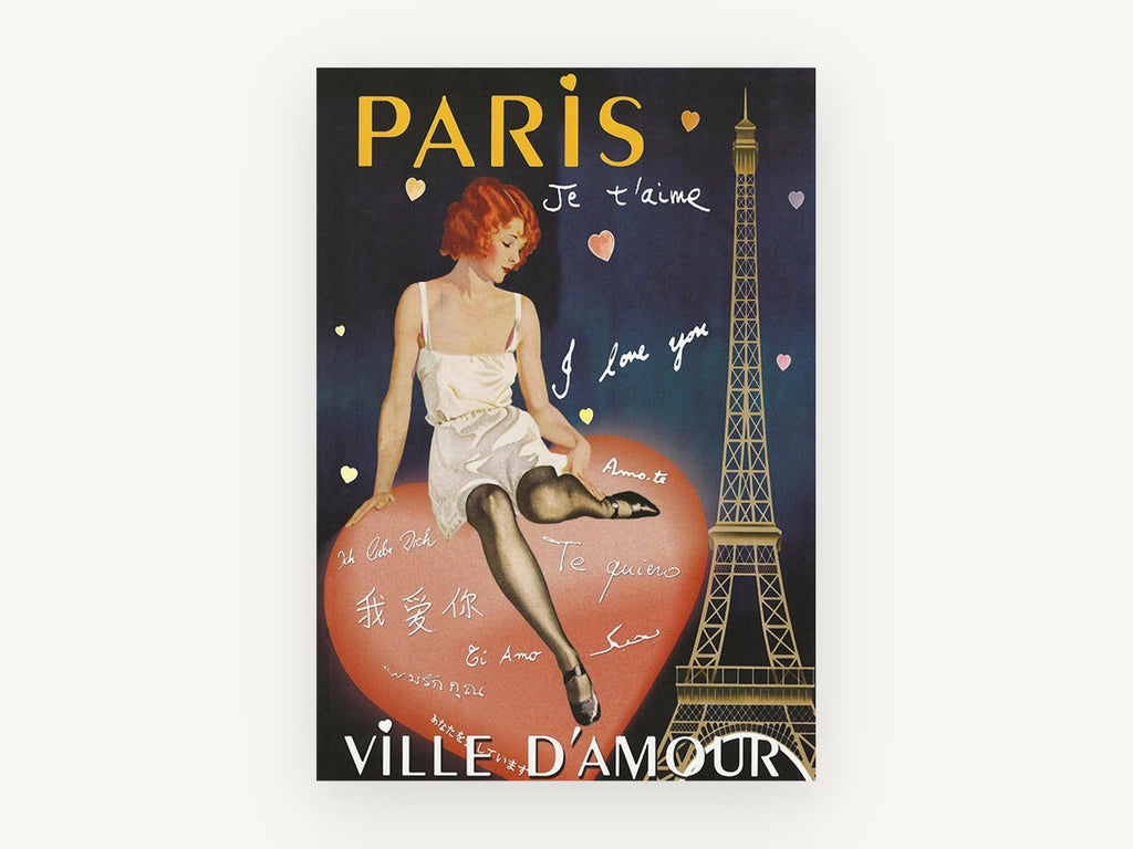 Paris City of Love, vintage canvas wall art print, front view
