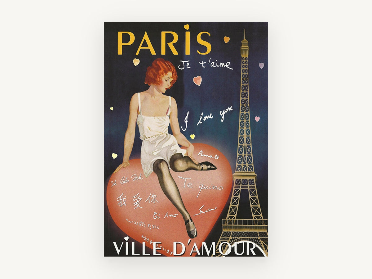 Paris City of Love, vintage canvas wall art print, front view