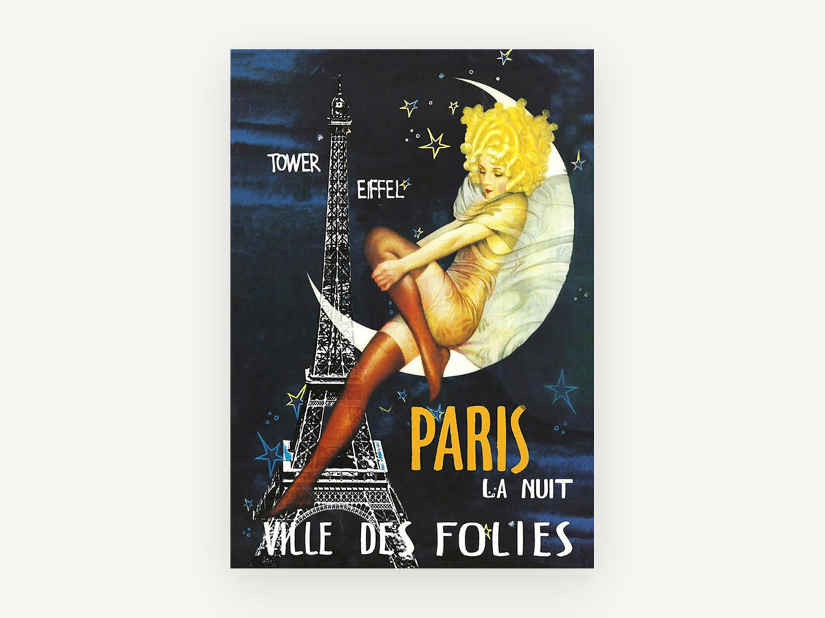 Paris Moon Night, vintage canvas wall art print, front view