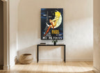 Paris Moon Night vintage canvas print on the wall of a hallway
