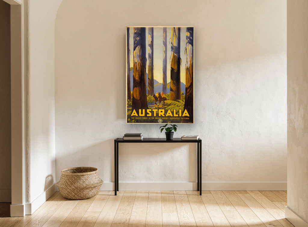 Marysville Tall Trees vintage canvas print on the wall of a hallway