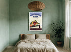 Tamarindo Lady in Green Hat vintage canvas print on the wall of a bedroom