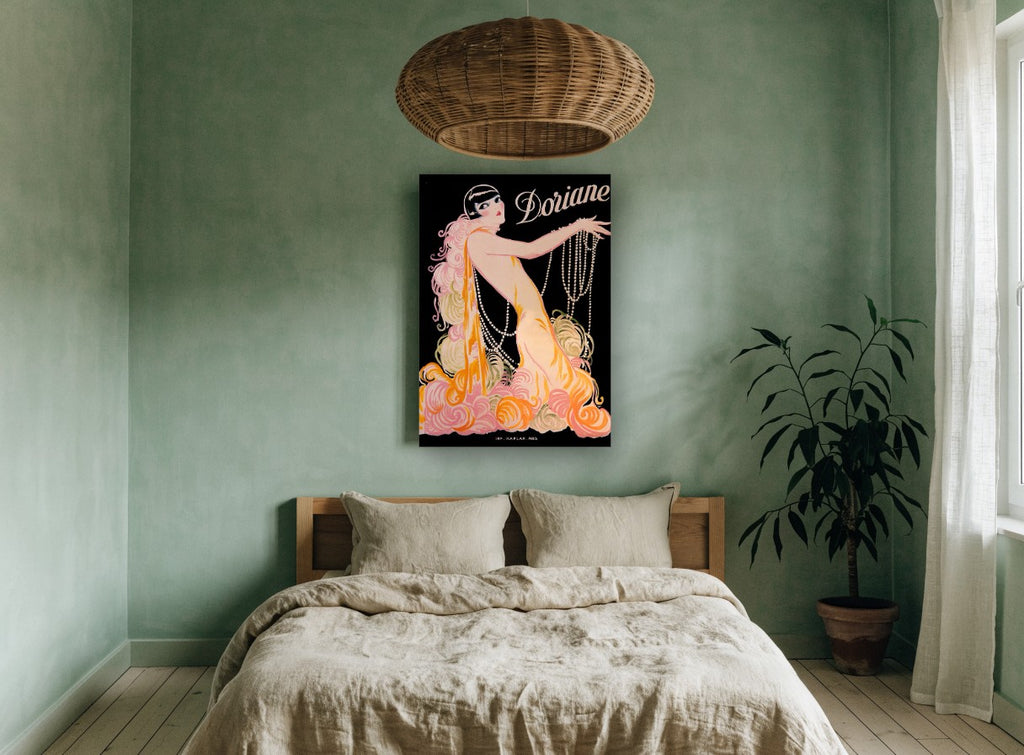 Doriane in Pearls vintage canvas print on the wall of a bedroom