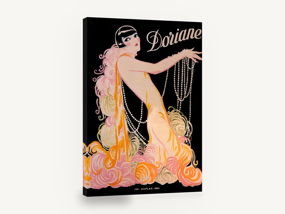 Doriane in Pearls, vintage art deco pearls fashion poster, stretched canvas wall art print ready to hang