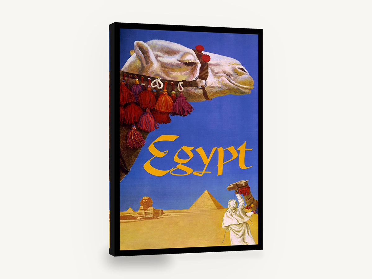 Egypt Camel and Pyramid, vintage egypt camel travel poster, stretched canvas wall art print ready to hang