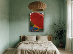Graubünden Red Parasol vintage canvas print on the wall of a bedroom
