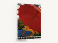Graubünden Red Parasol, vintage graubünden switzerland travel poster, stretched canvas wall art print ready to hang