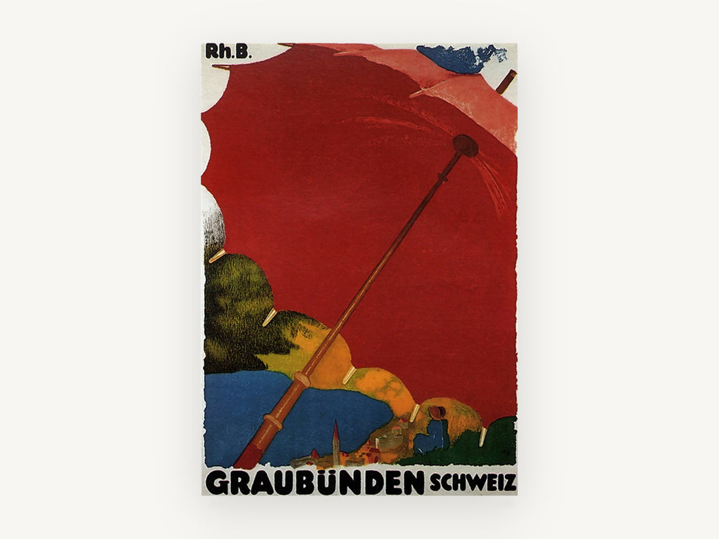 Graubünden Red Parasol, vintage canvas wall art print, front view