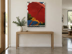 Graubünden Red Parasol vintage canvas print on the wall of a entry hall