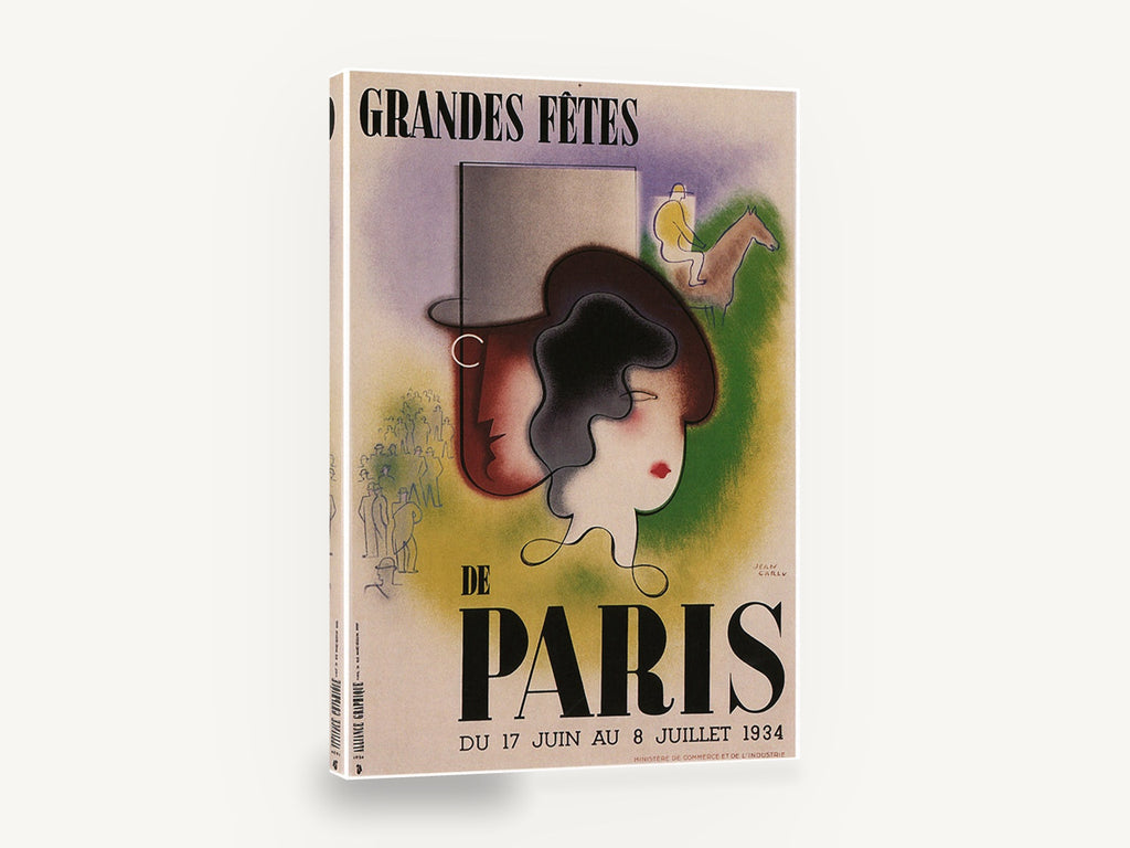 Grandes Fêtes de Paris, vintage 1934 paris festival poster, stretched canvas wall art print ready to hang