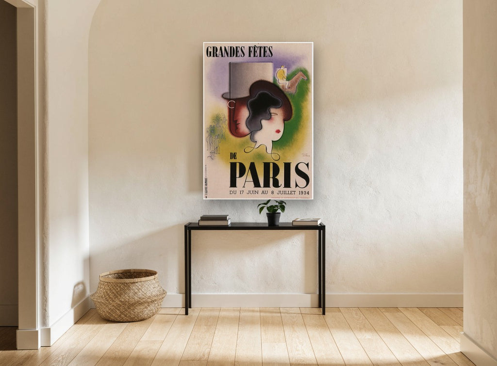 Grandes Fêtes de Paris vintage canvas print on the wall of a hallway