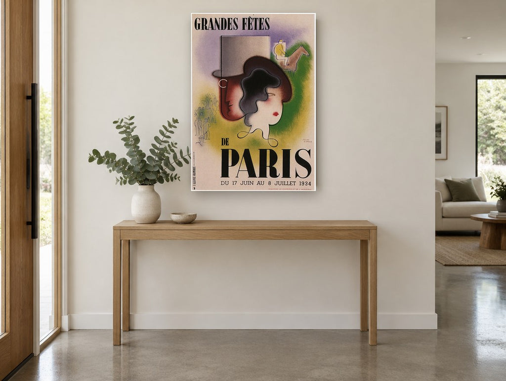 Grandes Fêtes de Paris vintage canvas print on the wall of a entry hall