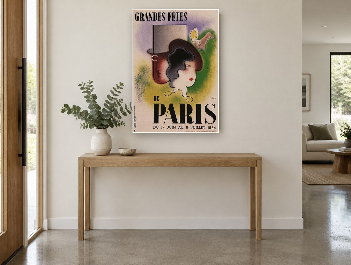 Grandes Fêtes de Paris vintage canvas print on the wall of a entry hall