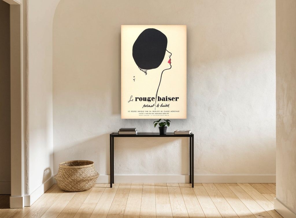 Le Rouge Baiser vintage canvas print on the wall of a hallway