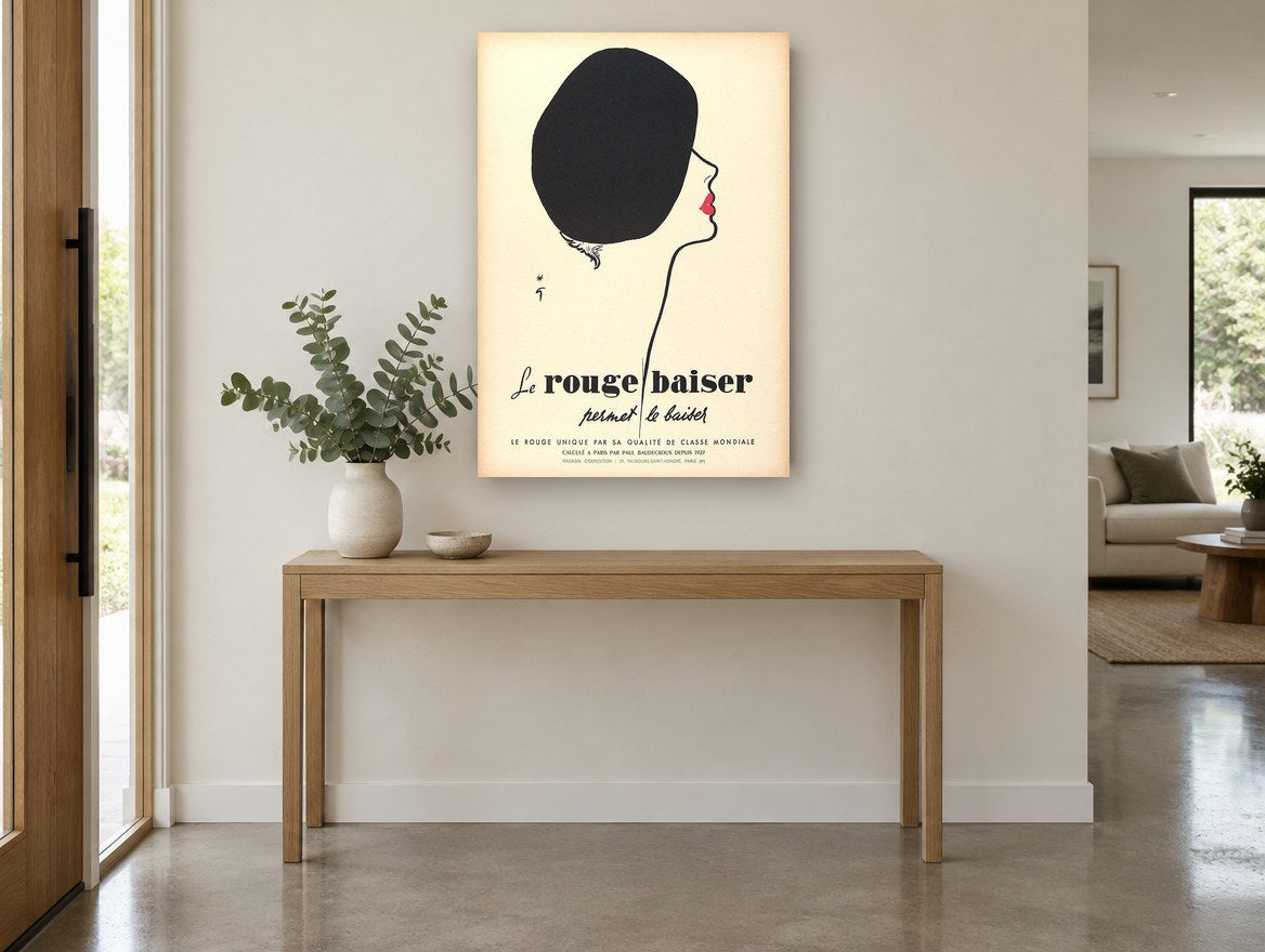 Le Rouge Baiser vintage canvas print on the wall of a entry hall