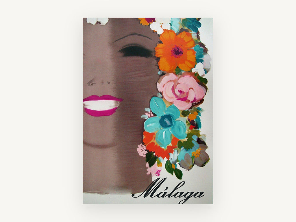 Málaga in Bloom, vintage canvas wall art print, front view