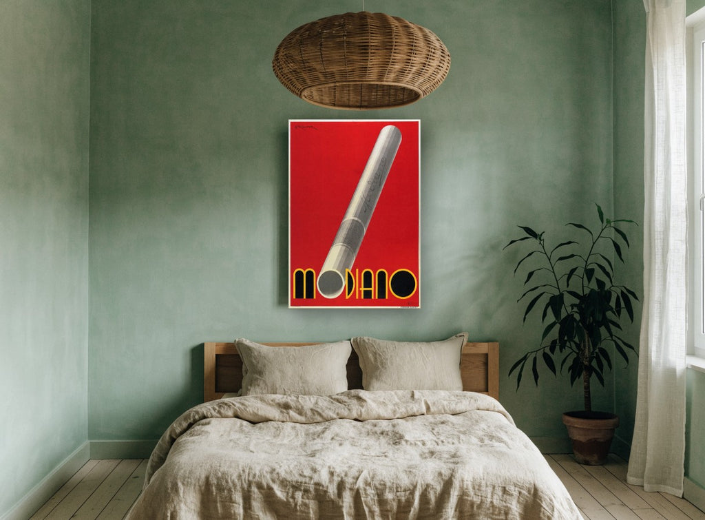 Red Modiano Cigarette vintage canvas print on the wall of a bedroom