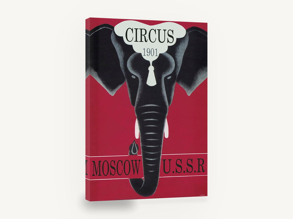 Moscow Circus Elephant, retro moscow circus elephant poster, stretched canvas wall art print ready to hang