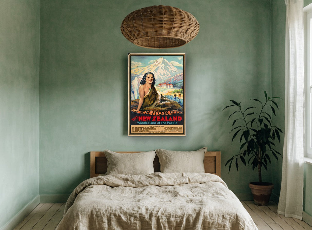 Wonderland of the Pacific vintage canvas print on the wall of a bedroom