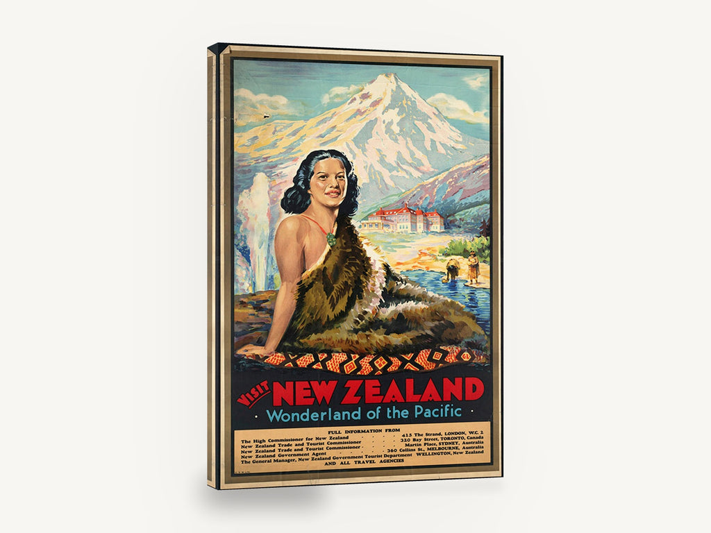Wonderland of the Pacific, vintage new zealand travel poster, stretched canvas wall art print ready to hang