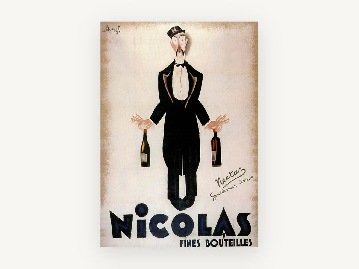 Nicolas Wine Waiter, vintage canvas wall art print, front view