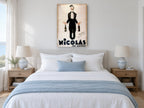 Nicolas Wine Waiter vintage canvas print on the wall of a coastal bedroom