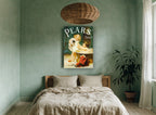 Puppy Bath Time vintage canvas print on the wall of a bedroom