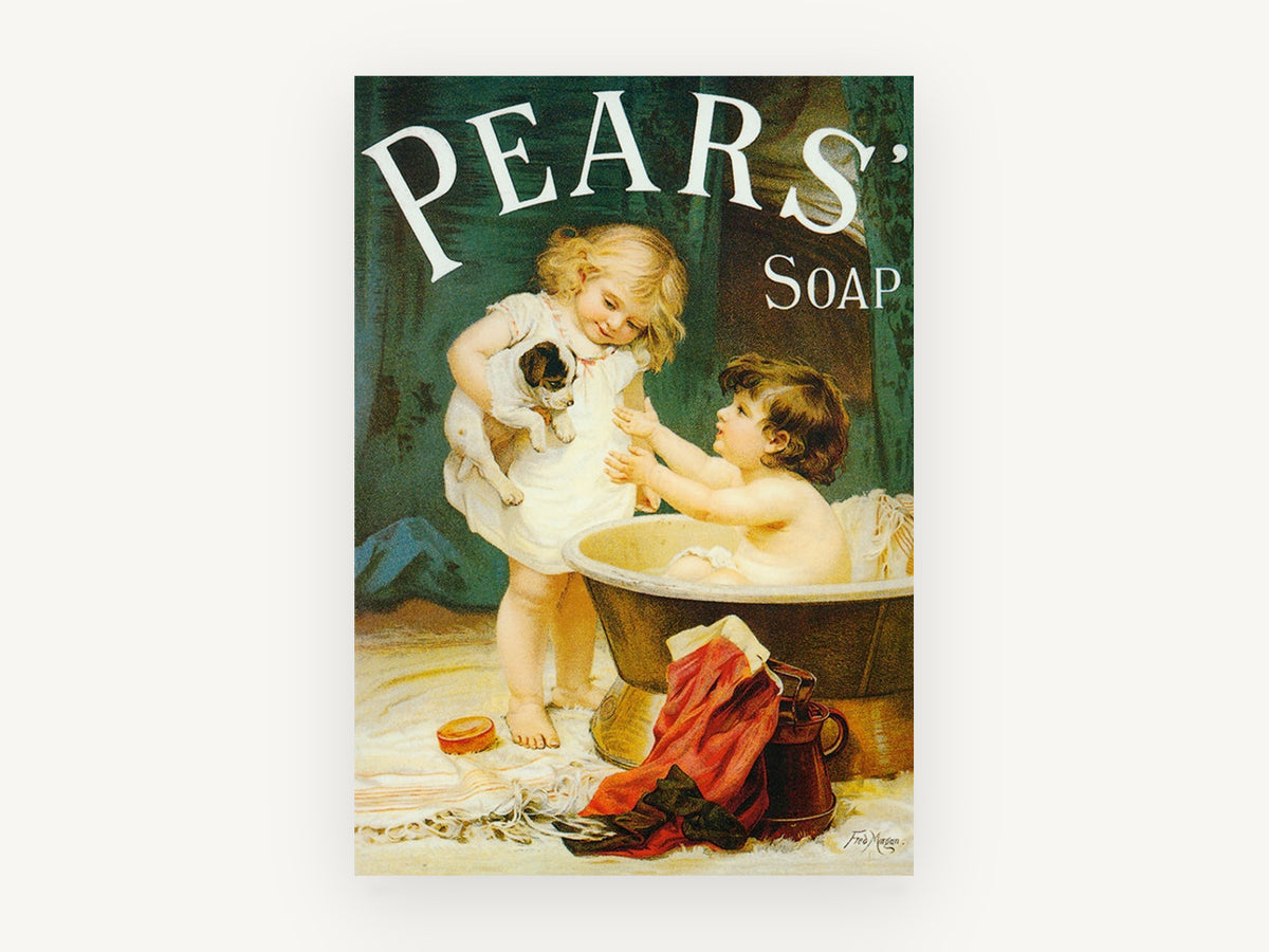 Puppy Bath Time, vintage canvas wall art print, front view