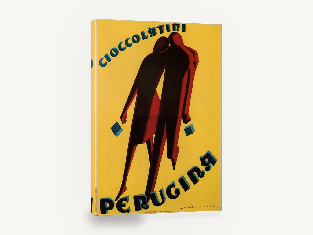 Perugina Chocolate Couple, vintage italian chocolate advertising poster, stretched canvas wall art print ready to hang