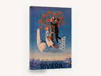 Picking Happiness on Riviera, vintage riviera travel poster, stretched canvas wall art print ready to hang