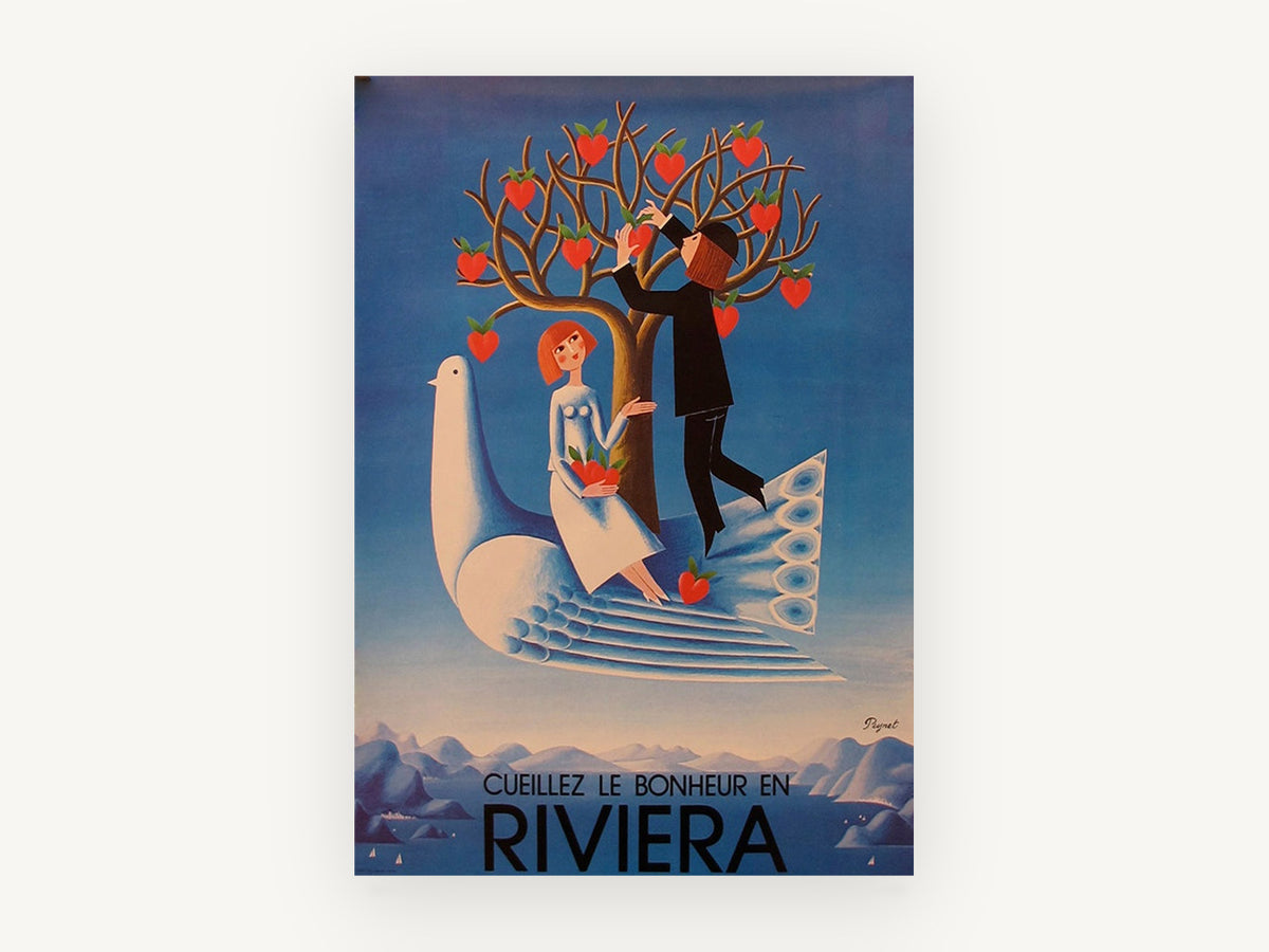 Picking Happiness on Riviera, vintage canvas wall art print, front view
