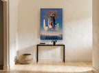 Picking Happiness on Riviera vintage canvas print on the wall of a hallway