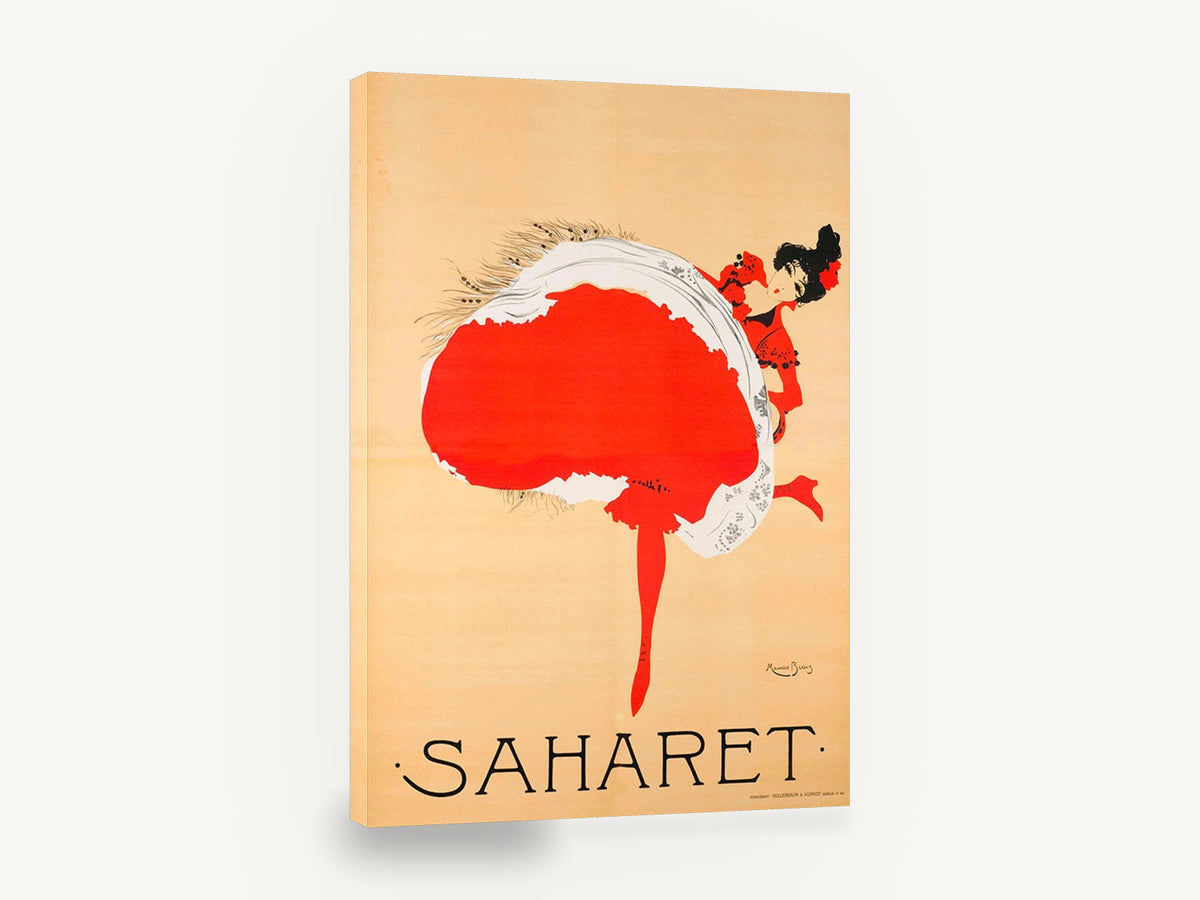 Saharet Red Skirt Dancer, vintage saharet dancer poster, stretched canvas wall art print ready to hang
