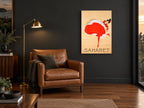 Saharet Red Skirt Dancer vintage canvas print on the wall of a charcoal living room