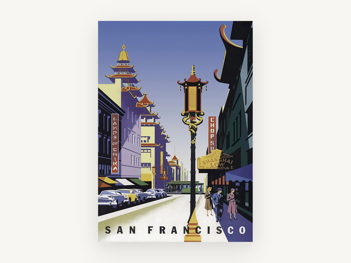 Chinatown Lamp, San Francisco, vintage canvas wall art print, front view