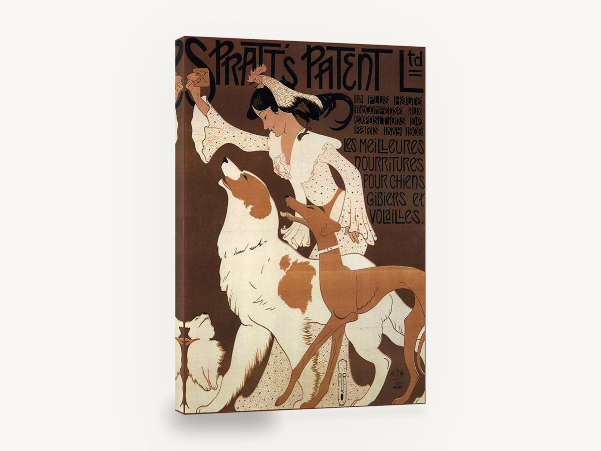 Biscuits for the Dogs, vintage spratt's dog biscuit advertising poster, stretched canvas wall art print ready to hang